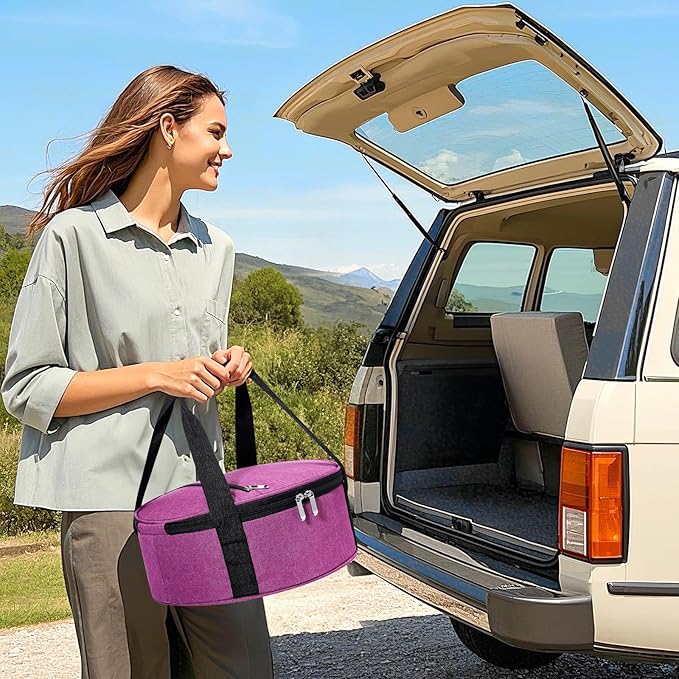 Round Insulated Casserole Carrier, Pie Carrier Bag, Portable Casserole Carrier for Hot or Cold Food Lunch Tote, Lunch Bag for Parties Picnic, Fits 12.5" Baking Dish, Rose Red