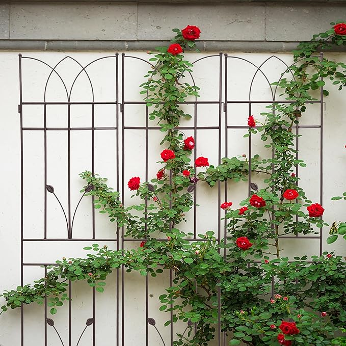 2 Pack Metal Garden Trellis 71" Fence Rustproof Garden Trellis for Climbing Plants Support Roses Flower Outdoor Lawn, Brown 6FT