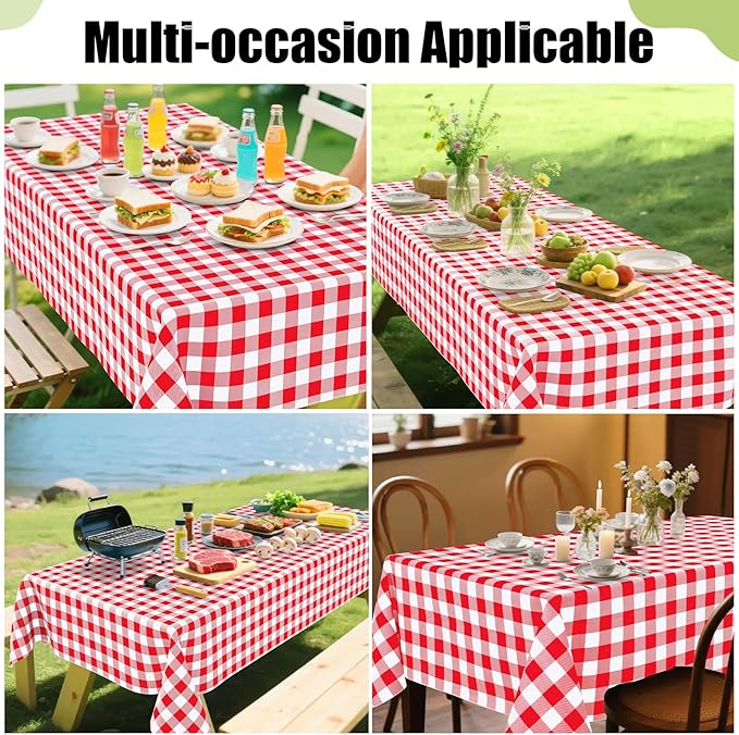 Smiry Rectangle Table Cloth, Waterproof Vinyl Tablecloths with Flannel Backing, Wipeable Buffalo Plaid Table Cover for Dining, Indoor and Outdoor (Red & White, 60"x84")