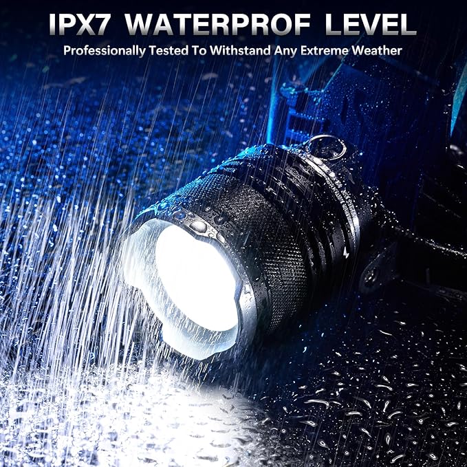 AKNEAR LED Rechargeable Headlamp 4500 High Lumens, 95 Hours Endurance Head Lamp with Zoomable & 12 Modes & IPX7 Waterproof & 125° Adjustable, Super Bright Head Light for Outdoor, Camping, Hard Hat