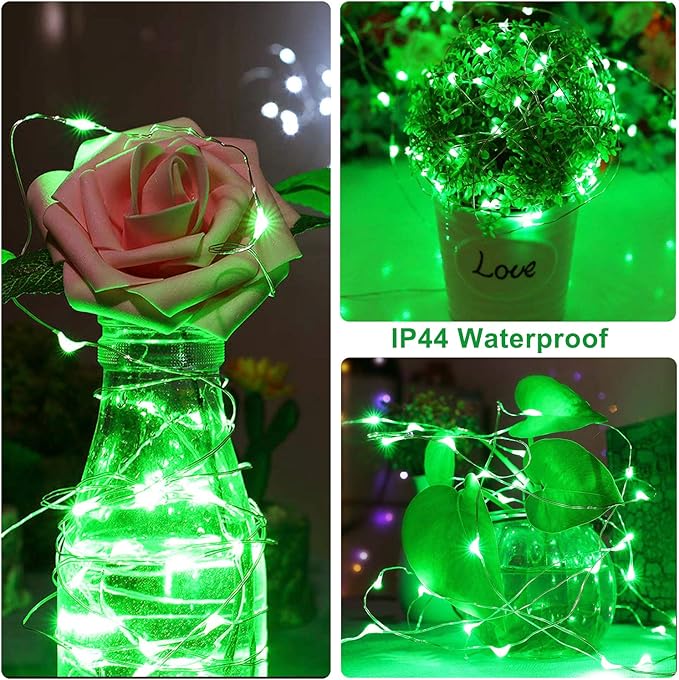 Blingstar USB Powered Fairy Lights, 2 Pack 33Ft 100 LED, Flexible Silver Wire, Mini String Lights for St. Patrick's Day/Halloween/Christmas Tree/Holiday Indoor Decoration, Green