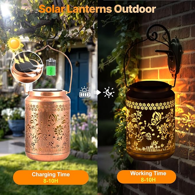 Solar Lanterns Outdoor Waterproof, Butterfly Garden Decor for Yard Porch Lawn Patio Pathway, Hanging Solar Lights Birthday Gifts for Women Mom Grandma Sister Friend