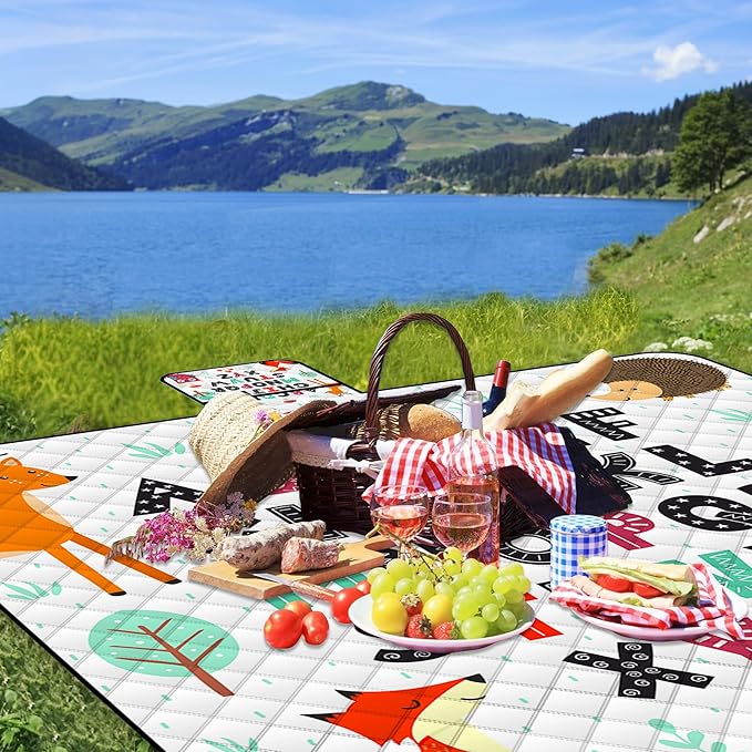 Poedist Extra Large Picnic Blanket Waterproof,80"x 80"Foldable Machine Washable Beach Blanket,Outdoor Blanket for 6-8 Adults,Suitable for Indoor Crawling,Park Beach,Camping,Hiking,Family Travel(ABC)