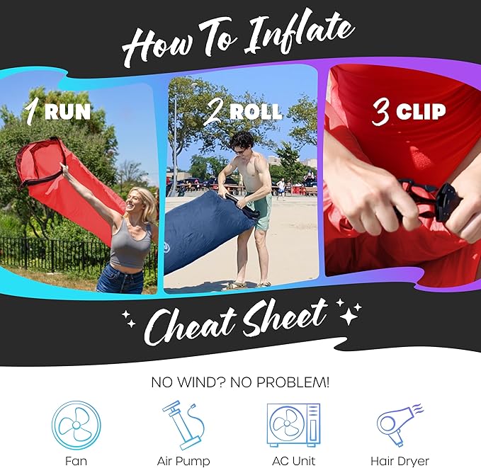 Nevlers 2 Pack Inflatable Loungers Air Sofa Couch | Perfect for Beach Chair Camping Chairs or Portable Hammock |Travel Bag Pouch, Pegs & 3 Pockets| Movie Seating & Camping Accessories Blow Up Lounger