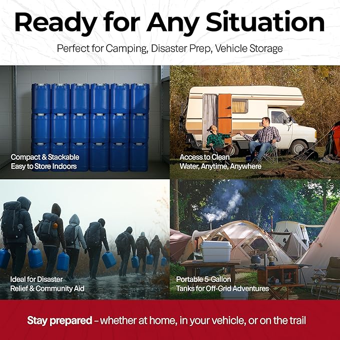 Emergency Water Storage Containers - 5 Gallons Each Water Storage Tank w/Lids + Spigot - Water Storage Container, Emergency Water Container, Survival Storage Tank - Stackable (5 Gallons (1 Tank)