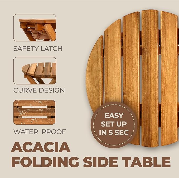 2PCs Folding Side Tables, Waterproof Patio Foldable End Table, Portable Side Table for Indoor and Outdoor Garden, Porch, Balcony, Camping, Fishing, Natural Color, Small Size 13 inch Height