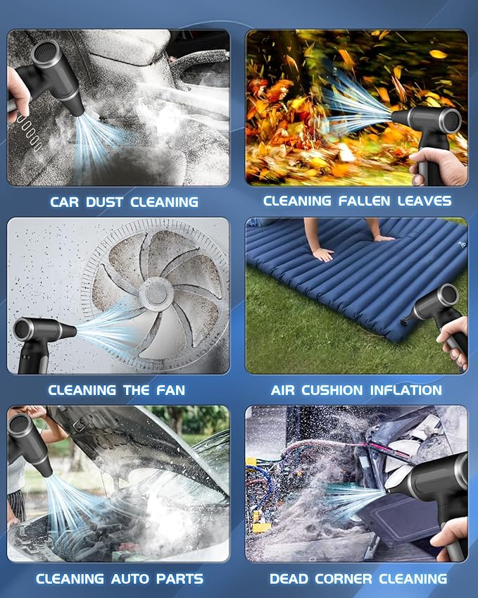 Electric Compressed Air Duster - 33,0000 RPM Rechargeable Cordless Turbo Blower, Portable Air Blower Gun for Cars, PC, Keyboard, Home & Outdoor Dust Cleaning (Replaces Compressed Air Cans)
