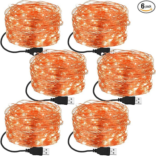 Macarrie Fairy Lights USB Powered 16 ft 50 LED String Lights Plug in for Xmas Indoor Outdoor Party Wedding Home Festival Tree Garden Decoration (Orange,6 Pcs)