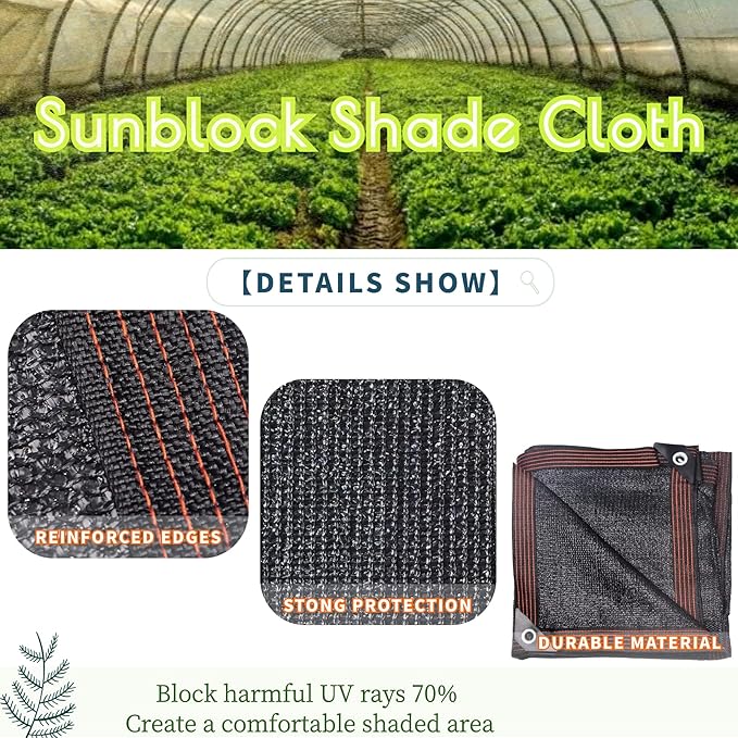UCINNOVATE 70% Shade Cloth for Garden, 10x20 FT Sun Shade Fabric Material, Sunblock Garden Mesh Tarp with Grommets, UV Resistant Sunshade Screen Net Cover for Outdoor, Patio, Greenhouse, Plants, Yard