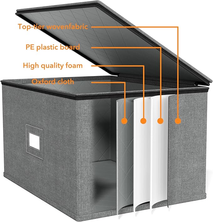 SpaceAid Wine Glass Stemware Storage 2 Pack, China Storage Containers, Hard Shell Quilted Cases with Soft Plate Separators, Moving Supplies Packing Boxes for 24 Glasswares (Grey)