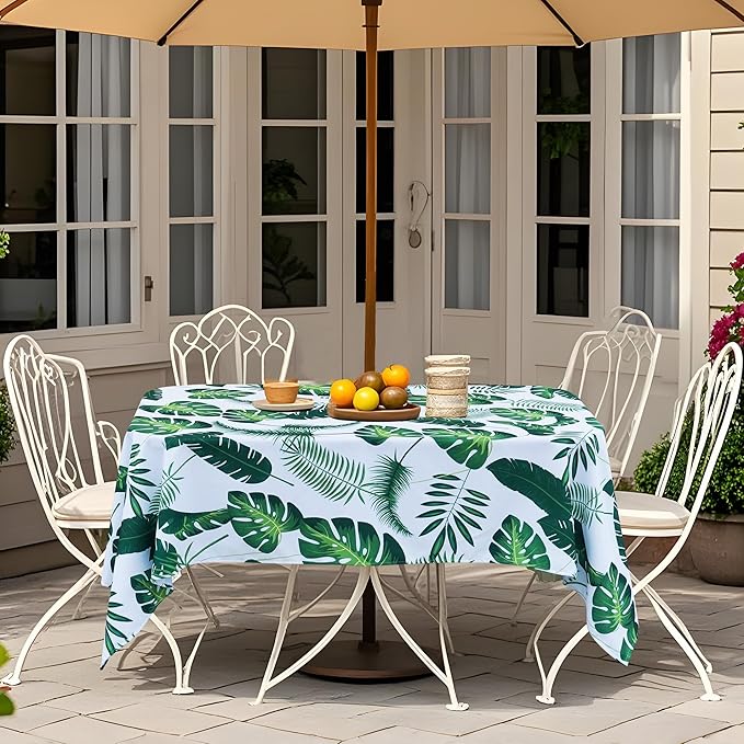 SquarePie Outdoor Tablecloth with Umbrella Hole and Zipper Rectangle Waterproof Table Cloth Decorative Patio Table Cover for Courtyards Picnic Garden Party, 52x70 Palm Leaf