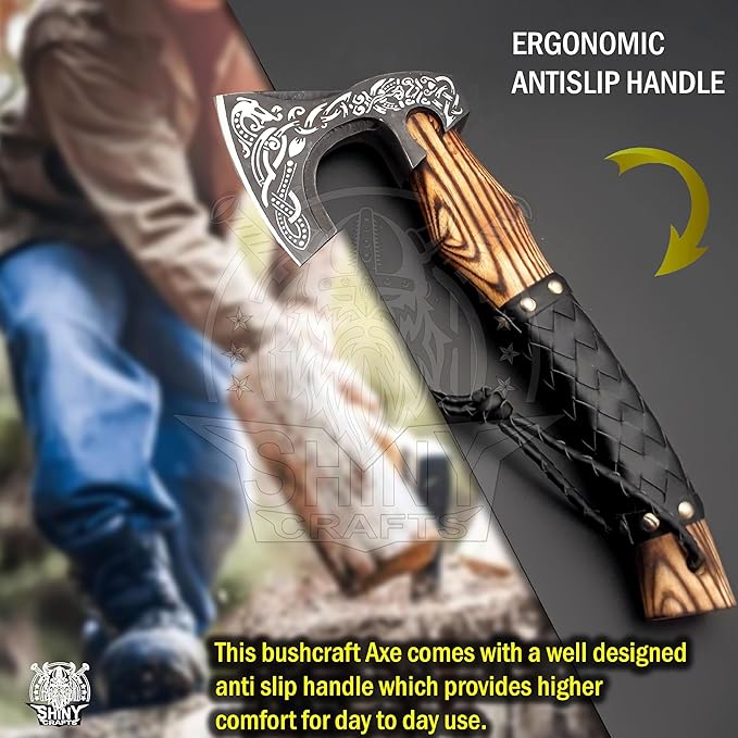 SHINY CRAFTS- Axes Berserker Axe Hatchet Tomahawk Norse Axe-Viking Axe Real Hatchet Viking - Gift for Men Camping Hatchet Bearded Axe - Leather Sheath (SCA 19)