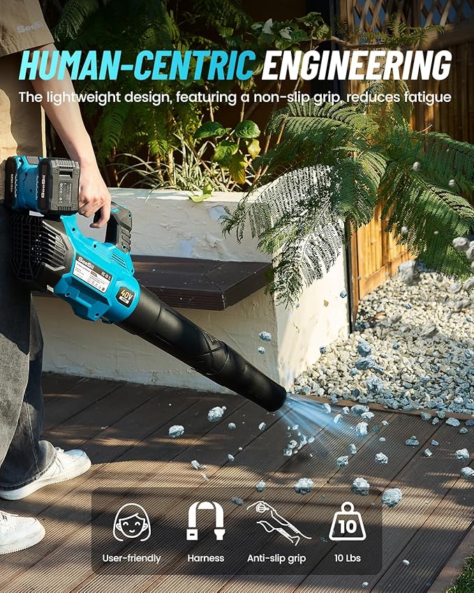 SEESII 40V Leaf Blower Cordless with 2 x 5200mAh Batteries and 2 Fast Chargers, 680CFM 210MPH Electric Leaf Blower with Variable Speed Control, Handheld Battery Blower for Lawn Care, Dust and Debris