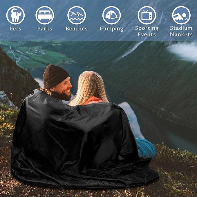 Tirrinia Waterproof Outdoor Blanket with Sherpa Lining, Windproof Triple Layers Warm Comfy Foldable for Camping Stadium, Beach, Picnic, Grass, Concerts, Car, Dog, 51''X 59'' & 59''X 80''