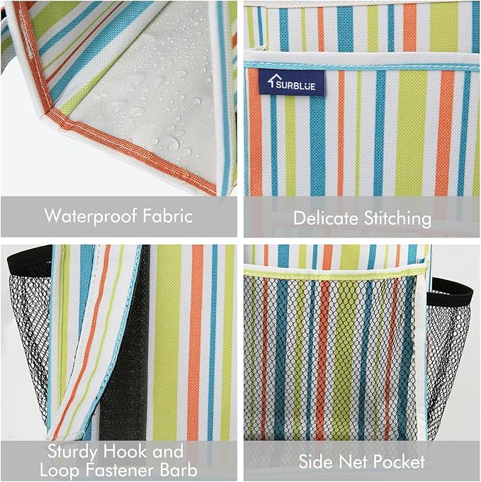 Surblue Bedside Caddy Hanging Bed Organizer Storage Bag Pocket for Bunk and Hospital Beds, College Dorm Rooms Baby Bed Rails, Camp 8 Pockets, (Large, Green Stripe)