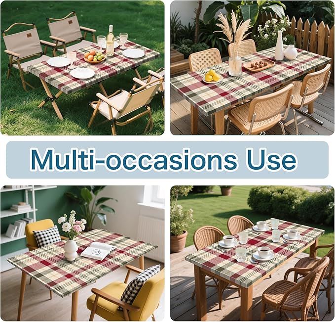 Picnic Table Cover with Bench Covers, 3 Pcs Waterproof Elastic Picnic Table Cover Fall Outdoor Camping Essentials, Windproof Fitted Tablecloth for Indoor Outdoor (Plaid, 72X30 Inch)