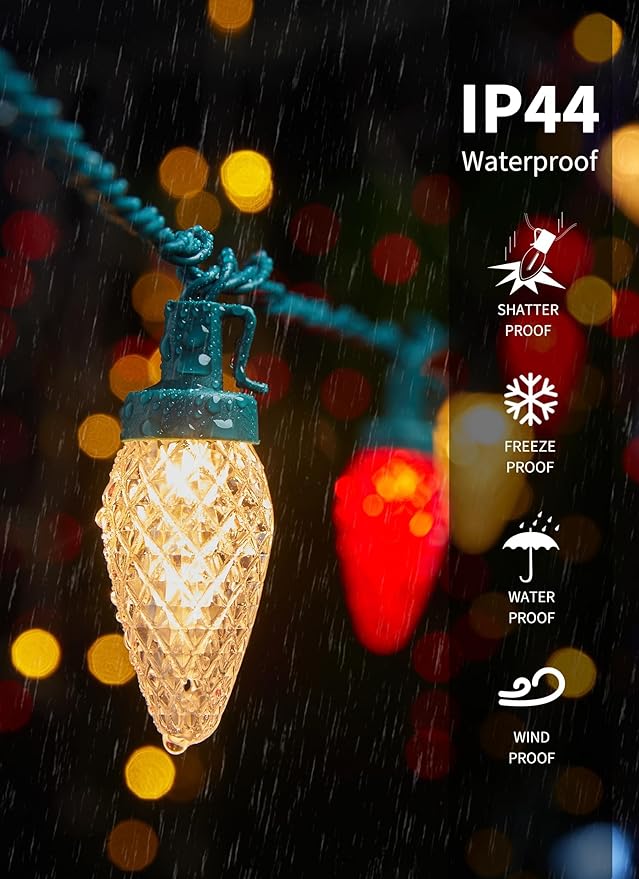 2 Pack C9 LED Christmas String Lights - Each 82ft 100 LED Outdoor String Lights with Timer and 8 Lighting Modes, Plug in Extendable Roofline Lights String for Outside Yard Christmas Holiday Decoration