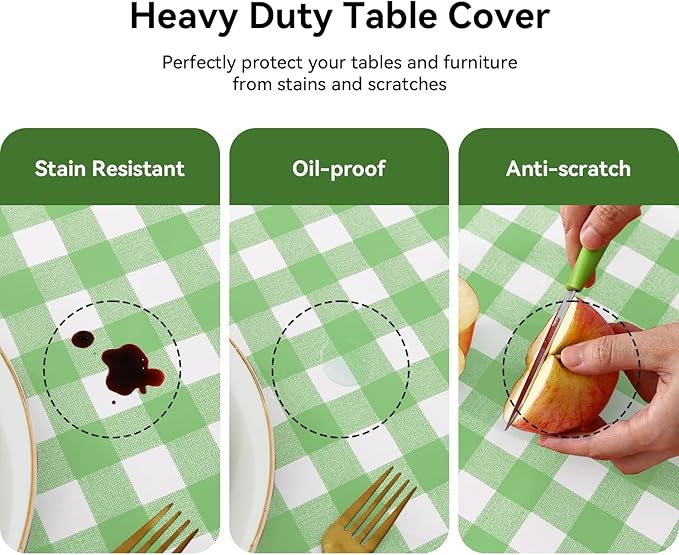 Romanstile Square Vinyl PVC Tablecloth, 100% Waterproof Buffalo Plaid Plastic Table Cloth, Oil Proof Heavy Duty Wipeable Table Covers for Dining/Camping/Picnic/Outdoor - 54 x 54, Light Green