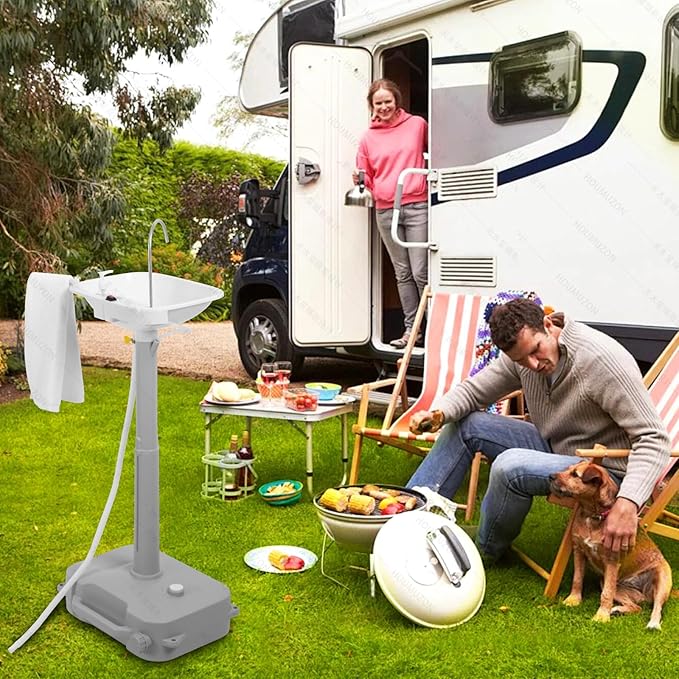 Portable Sink Hand Wash Station - 18L Capacity With USB Port or Battery Powered, Lightweight Outdoor Sink for Travel, Outdoor, Camping - Includes Soap Dispenser & Towel Holder