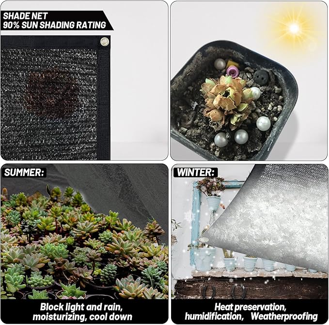 Cool Area 90% Sun Shade Cloth Mesh Tarp with Grommets for Plant Cover 8x8ft Patio Canopy Garden Pergola Blackhouse Car Barn Kennel Black