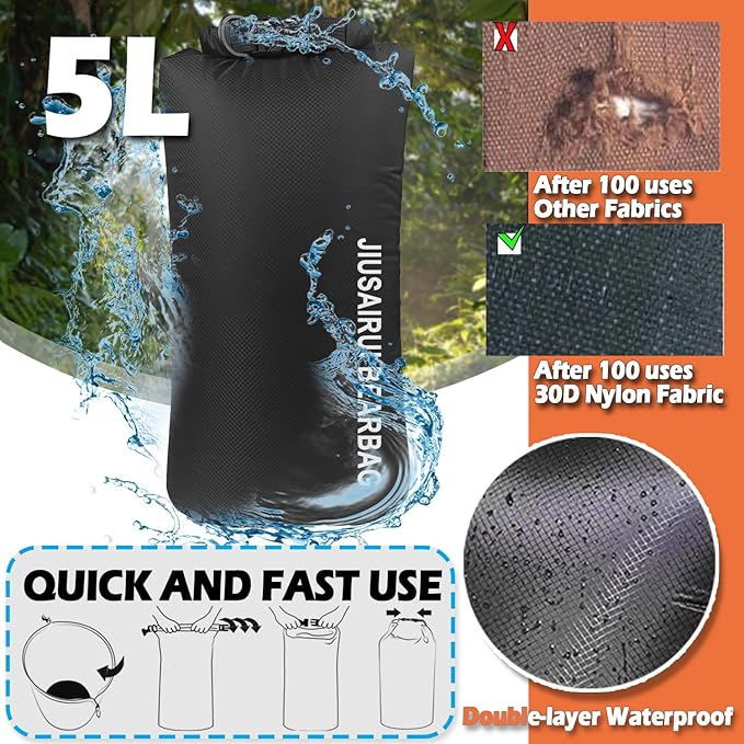 6.7Oz Ultralight Bear Bag Hanging Kit: 30D Waterproof Bear Proof Food Storage for Backpacking and Camping Alternative to Bear Canister (5L)