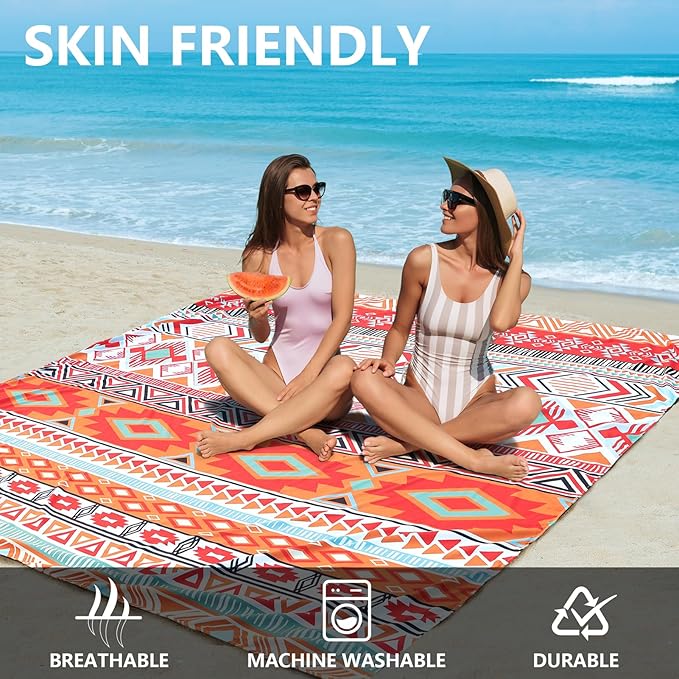 Beach Blanket Waterproof Sandproof Beach Mat 79" X 83"/10'x9'for 2-8 Adults Quick Drying Outdoor Picnic Mat Beach Accessories for Travel, Camping, Hiking
