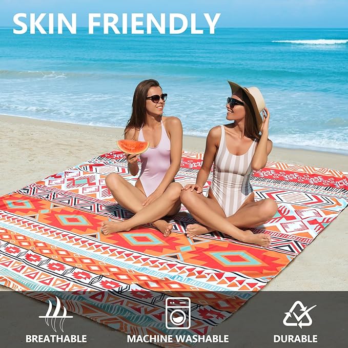 Beach Blanket Waterproof Sandproof Extra Large Beach Mat 79" X 83"/120"x108"for 1-8 Adults Quick Drying Durable Outdoor Picnic Mat for Beach Travel Camping Hiking