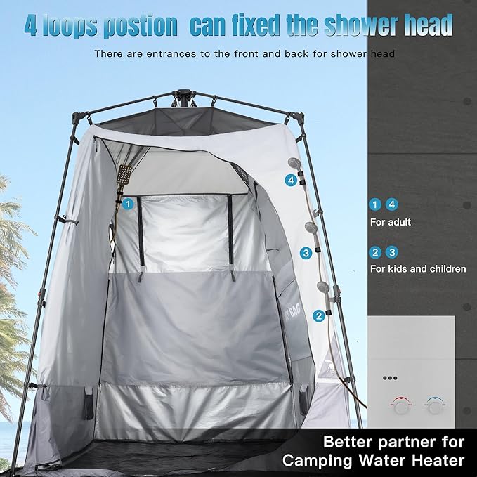 Camping Shower Tent Deluxe Changing Room Easy Set Up Privacy Shelter,Large Toilet Tent with Floor Drain Design for Beach, Camping,Hiking with Stakes and Ropes for Stability