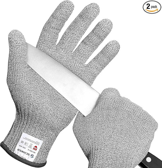 Schwer 2 Pairs ANSI A9 Cut Resistant Gloves, Food Grade Reliable Cutting Gloves, Mandoline Gloves for Kitchen Meat Cutting, Oyster Shucking, Fish Fillet Processing, Non-PFAS, PR1501-G, L