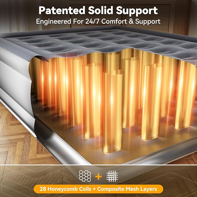 Air Mattress Full with Built in Pump,18’’Blow Up Mattress,Self Inflatable Mattress in 3 Mins,Portable Air Bed for Camping,Floor&Travel,Full Size Air Mattress for Adults 660LB Max,Silver