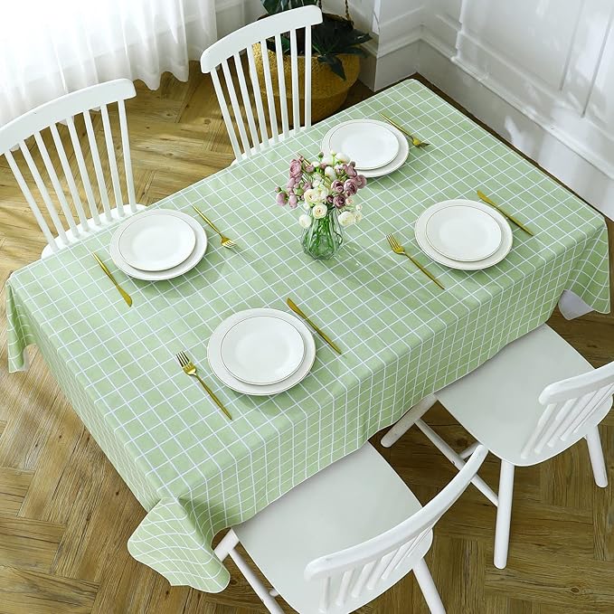 Romanstile Rectangle Plastic Tablecloth, 100% Waterproof Oil-Proof Checkered PVC Table Cloths, Heavy Duty Vinyl Table Covers for Dining, Camping, Picnic, Outdoor - 54 x 78 Inch, Green
