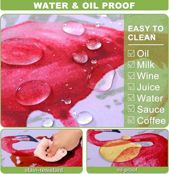 Picnic Table Cover with Bench Covers Vinyl Elastic Edges Fitted Rectangle Tables Seat Waterproof 3-Piece 96X30in Set Outdoor Rectangular Folding Backing Tablecloth for Camping Over Size White Flamingo