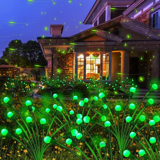 Kohlrabi Solar Garden Lights Outdoor, 2 Pack 20 LED Solar Green Firefly Lights, Waterproof Wind Swaying Light for St. Patrick's Day Irish Day Outside Yard Patio Decoration