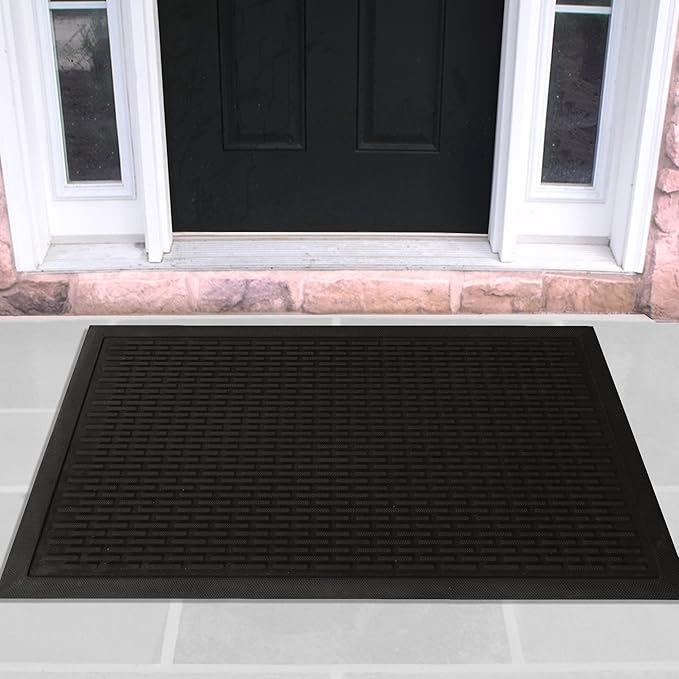 Ottomanson Easy Clean, Waterproof Non-Slip 2x3 Indoor/Outdoor Rubber Doormat, 24" x 36", Black