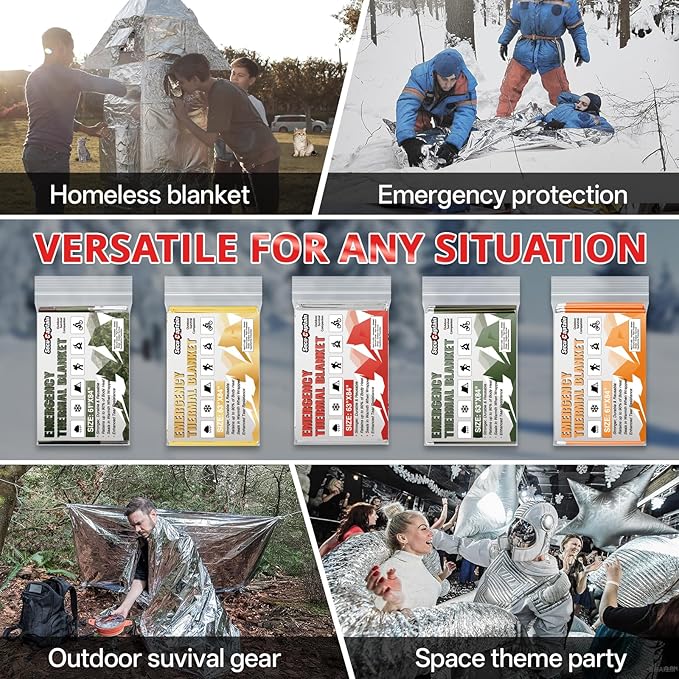 SecuCaptain Survival Emergency Thermal Blankets: 25 Pack Extra Large 84” x63” Space Mylar Blanket Kit for Outdoor Cold Winter Camping Hiking Car Bug Out Bag or First Aid