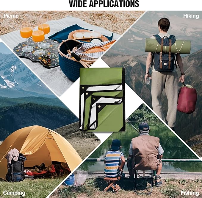 RedSwing Heavy Duty Survival Blanket, Waterproof Emergency Thermal Tarp, Multipurpose Reflective Insulated All Weather Blankets for Camping Hiking, Green,11.8 x 8.5 ft