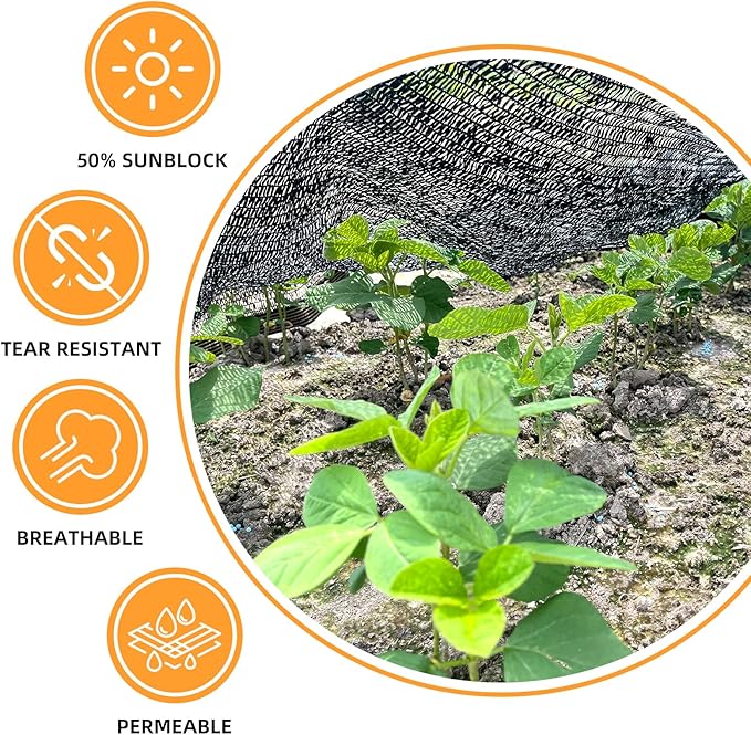 50% Shade Cloth, 10x12FT Sun Shade Cover Net Mesh Tarp with Grommets for Greenhouse, Plant, Garden, Patio, Pergola, Sun Shade Canopy Black