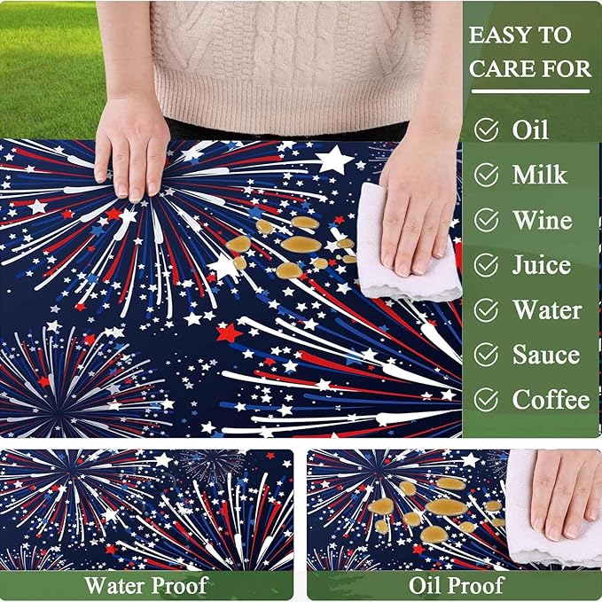 CAPSCEOLL Elastic Picnic Table Cover with Bench Covers 5Ft Waterproof Fitted Picnic Table Cover Cloths for Outdoors Camping Tablecloth with Drawstring Bag, 60X30in, Fireworks