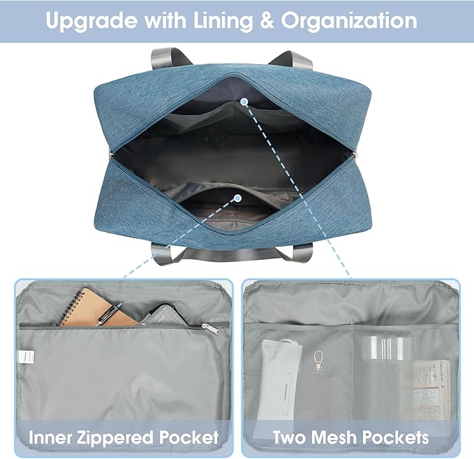 Carry on luaggage 22x14x9 Airlines Approved Foldable Carry on Bag Travel Duffel Packable Duffle Overnight for Women and Men 40L (Navy Blue)