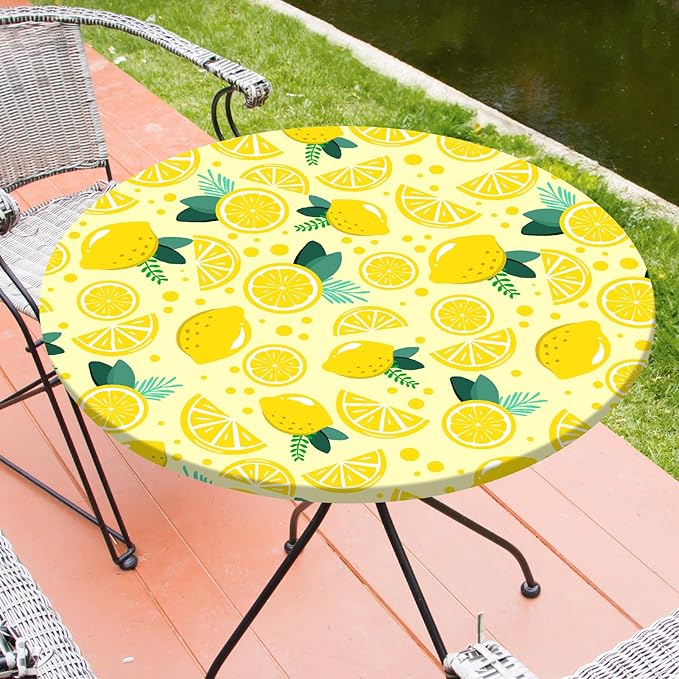 Round Tablecloth Fitted Elastic Table Cover Waterproof Table Cloth for Dinner, Party, Picnic,Camping, Round Table Cover for Indoor Outdoor