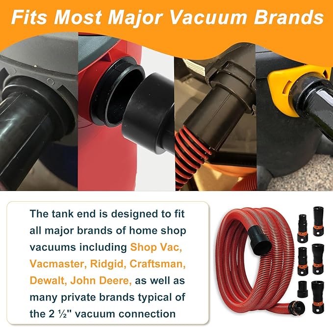 16FT Shop Vac Hose, Dust Collection Hose Kit for Home&Shop Vacuums System with 6 Adapters for Woodworking Power Tool & Sander, Compatible with festool/dewalt/bosch/ryobi/makita, etc Most Multi-Brands