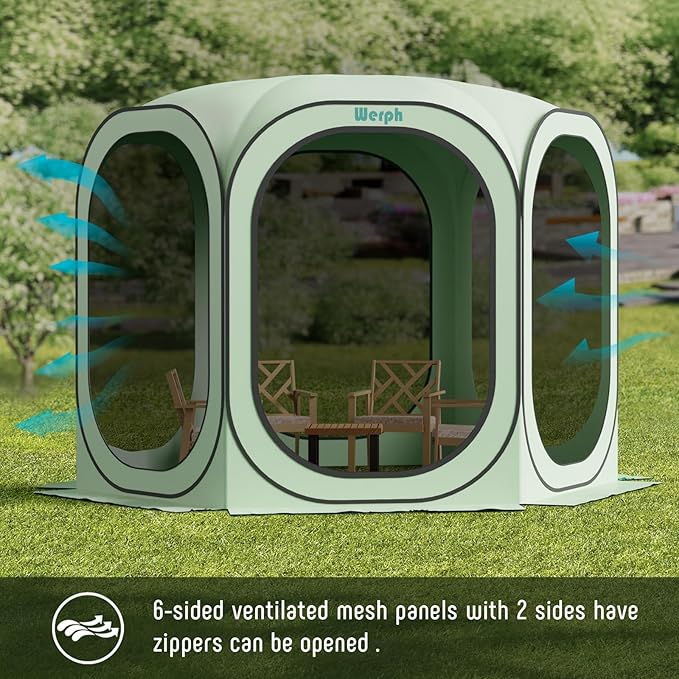 Screen Tent Pop-Up, Portable Tent Canopy with Mesh Mosquito Net, Screen House Room Canopy Shade 10x10 FT with Carry Bag for Patio, Backyard, Sports & Outdoors Activities, Green