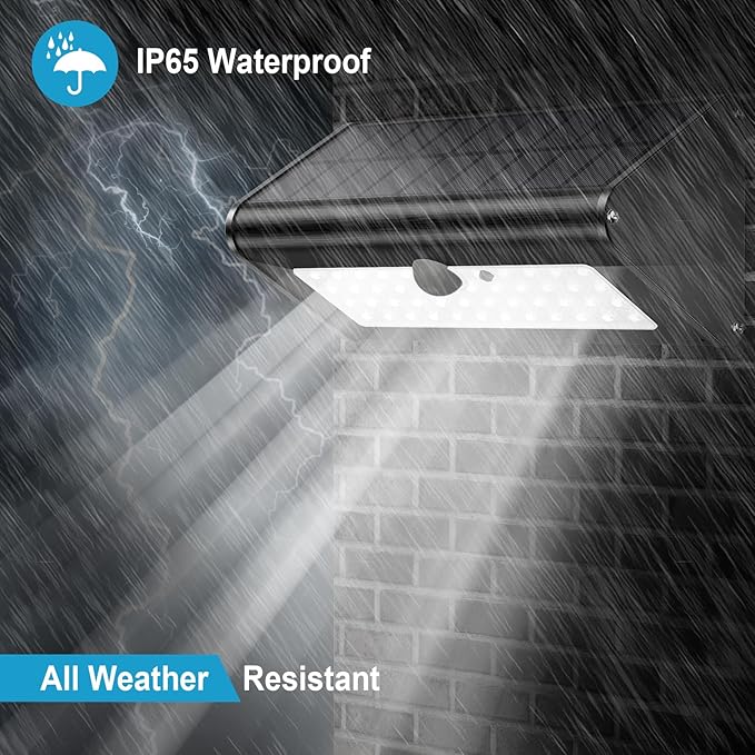 SECUROAD 1100 Lumens Solar Motion Sensor Lights Outdoor, IP65 Waterproof, 4500mAh Battery, Black Aluminum Metal Security Flood Wall Lights, 1 Pack, Daylight