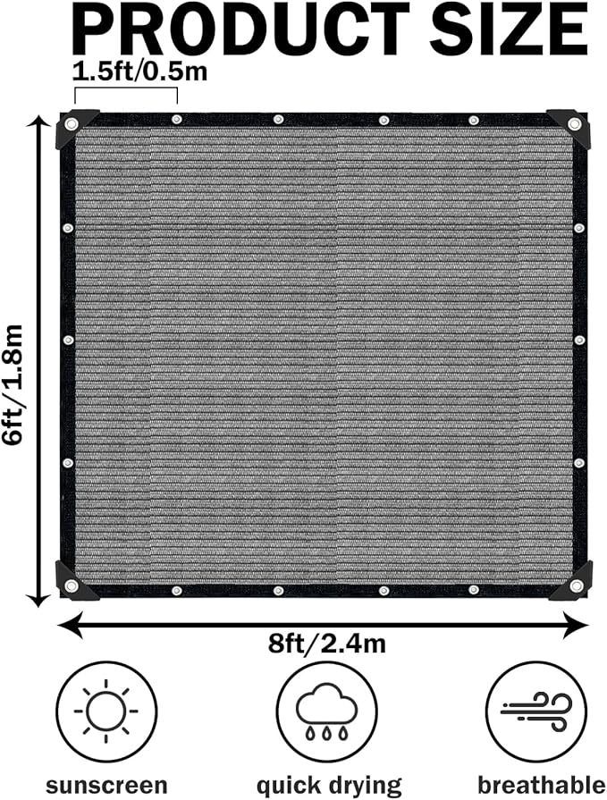 Grey Sun Shade Cloth,Pergola Shade Cover with Reinforced Grommets,90% Shade Fabric Fence Privacy Screen Balcony,Pergola Shade Cover Canopy Garden Carport Porch Deck Patio Shade Cover,6x8FT