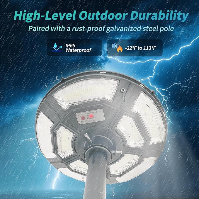 Solar Outdoor Street Light with Pole and Remote, Waterproof Motion Sensor 750-LED Removable Post Light with DC Port for Yard, Patio, Camping, Dusk to Dawn for Outdoor Lighting(Plug Inclues)