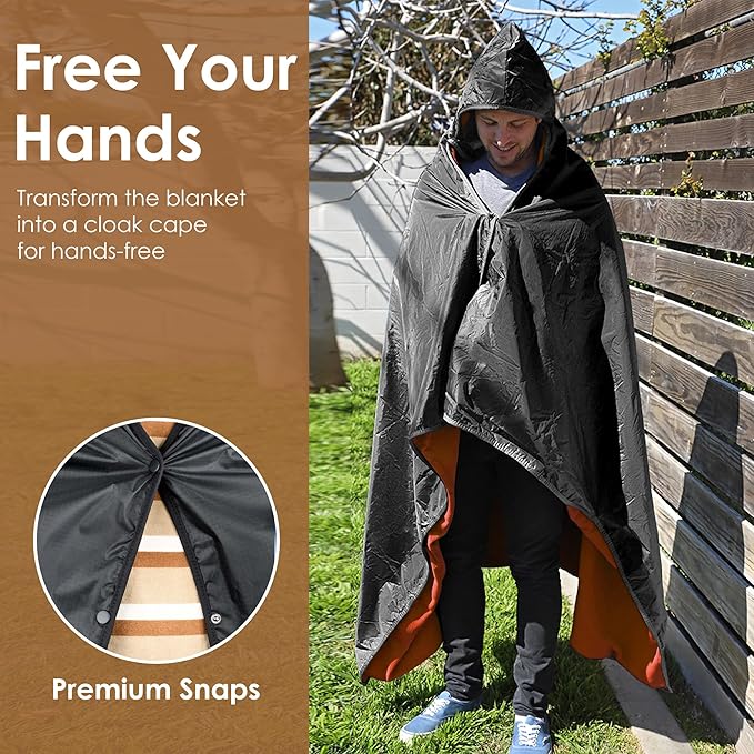 Catalonia Waterproof Stadium Blanket, Windproof Wearable Poncho for Football Sideline & Sports Events for Fans, Portable, Durable Outdoor Blanket for Camping & Tailgating