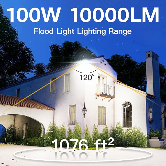 2 Pack LED Flood Lights Outdoor, 100W 10000LM Super Bright Floodlight Outside Work Light with 5.9FT Plug, IP65 Waterproof 6000K Outdoor LED Flood Light for Garage, Yard, Lawn, Garden