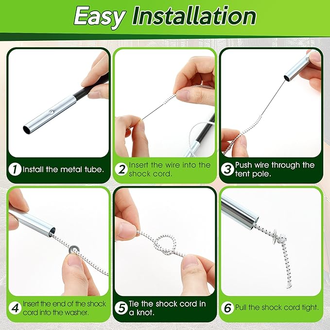 Shimeyao 2 Set Tent Pole Repair Kit, Universal Nylon Tent Poles Replacement Kit with 2 Shock Cords, 12 Washers, 4 Metal Tubes and 2 Iron Lead Wire, Repair Accessories for Camping Hiking Backpacking