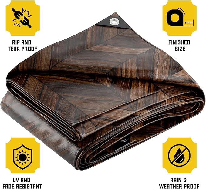 Core Tarps Extreme Heavy Duty 20 Mil Tarp Cover, Waterproof, UV Resistant, Rip and Tear Proof, Poly Tarpaulin with Reinforced Edges for Roof, Camping, Patio, Pool, Boat (Brown Wood/Black 50′ X 100′)