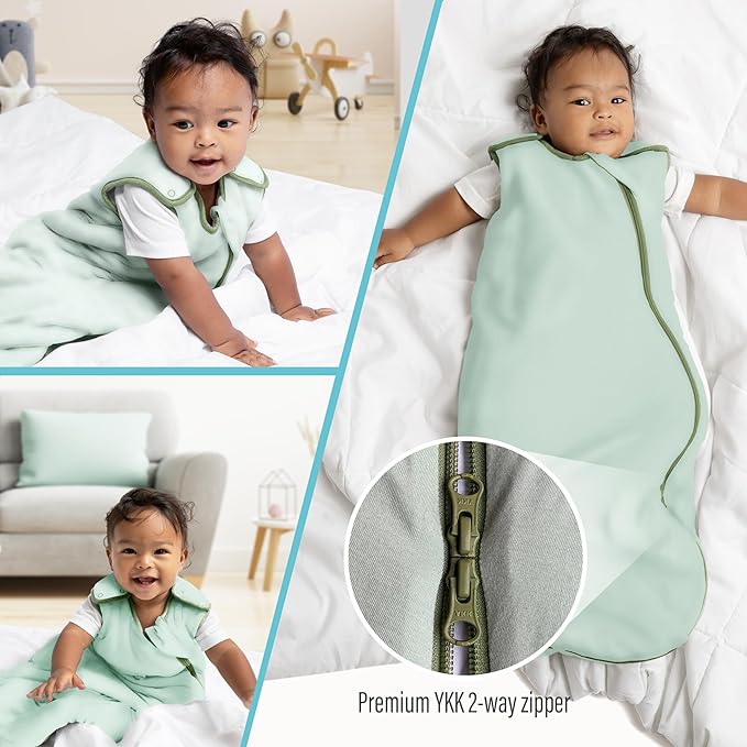Rayon Made from Bamboo Sleep Sack 1.0 TOG 0-6 Months Unisex Baby Sleeping Bag with 2-Way Zipper Breathable Wearable Blanket Baby